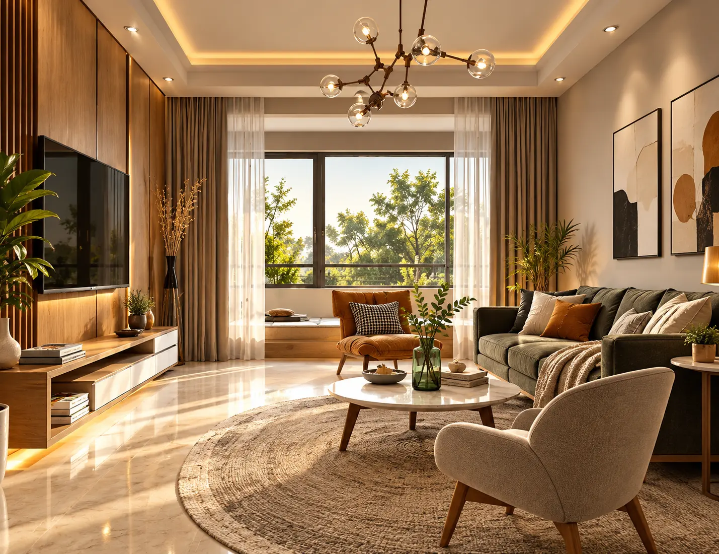 Living room and dining area