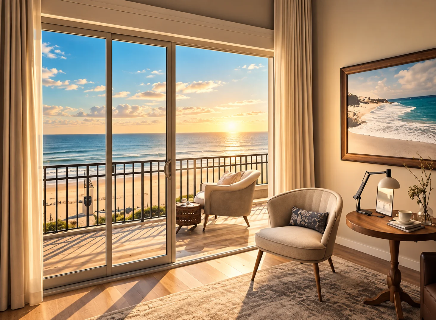 Balcony ocean view at sunset
